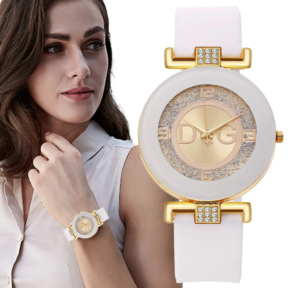 Black White Quartz Watch. Women Minimalist Design Silicone Strap