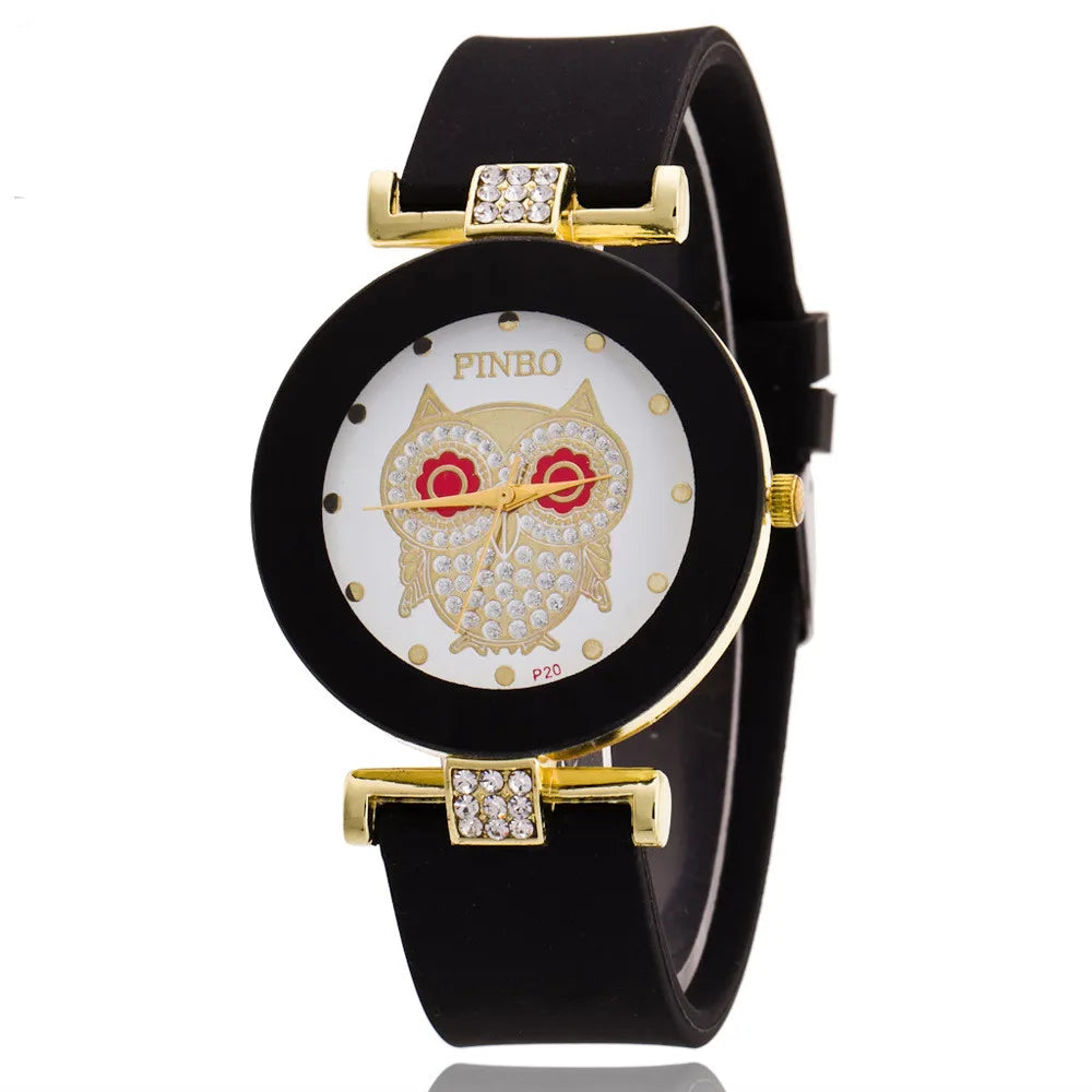 Black White Quartz Watch. Women Minimalist Design Silicone Strap