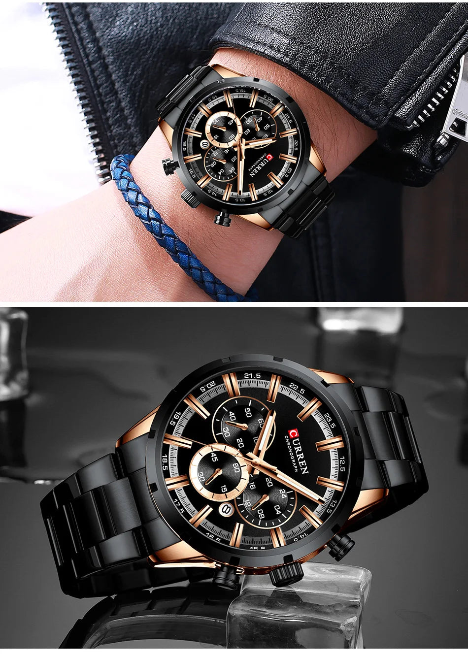 Luxury Men's Watch. Full Steel Waterproof Chronograph Wristwatch