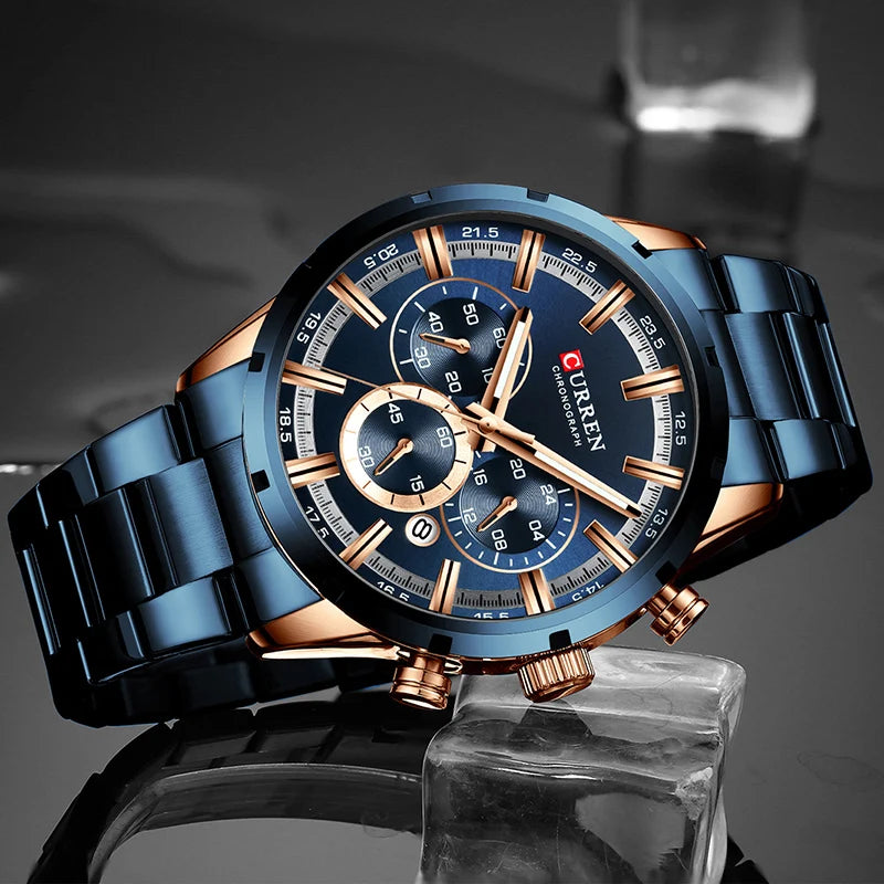 Luxury Men's Watch. Full Steel Waterproof Chronograph Wristwatch