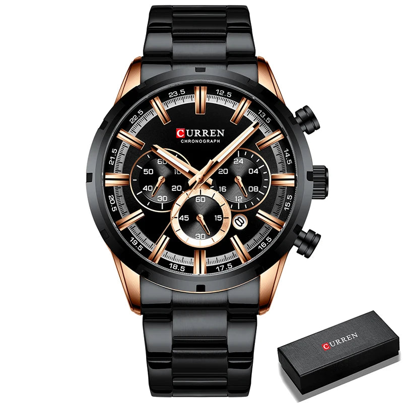 Luxury Men's Watch. Full Steel Waterproof Chronograph Wristwatch