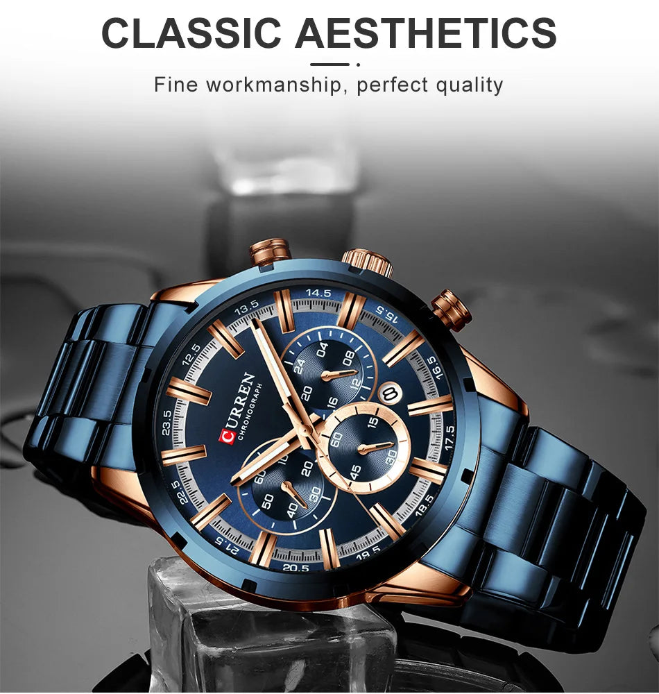 Luxury Men's Watch. Full Steel Waterproof Chronograph Wristwatch