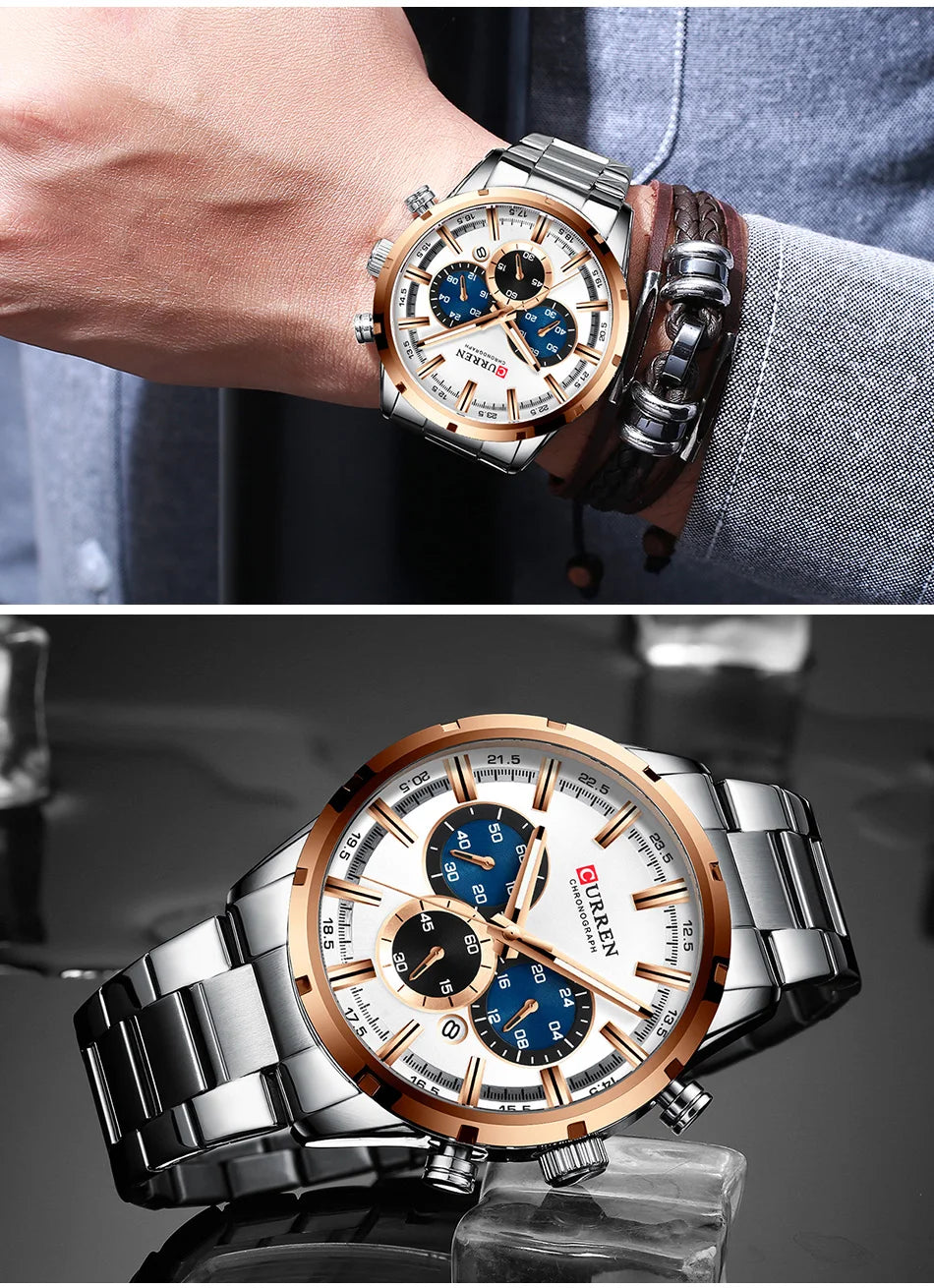 Luxury Men's Watch. Full Steel Waterproof Chronograph Wristwatch