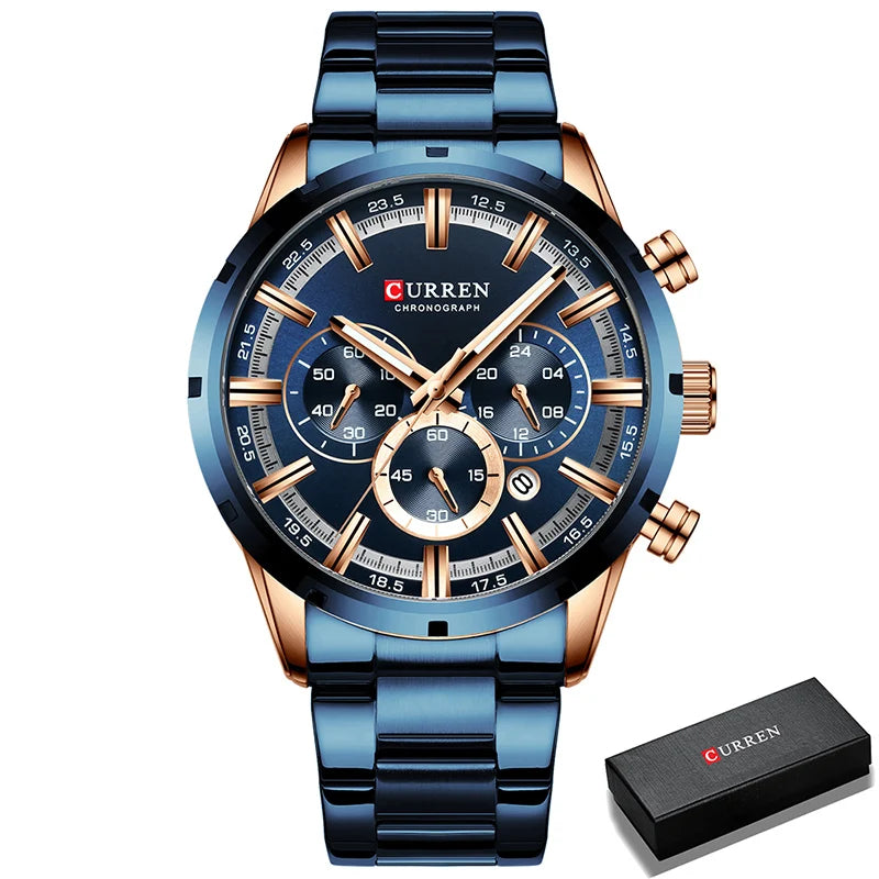 Luxury Men's Watch. Full Steel Waterproof Chronograph Wristwatch