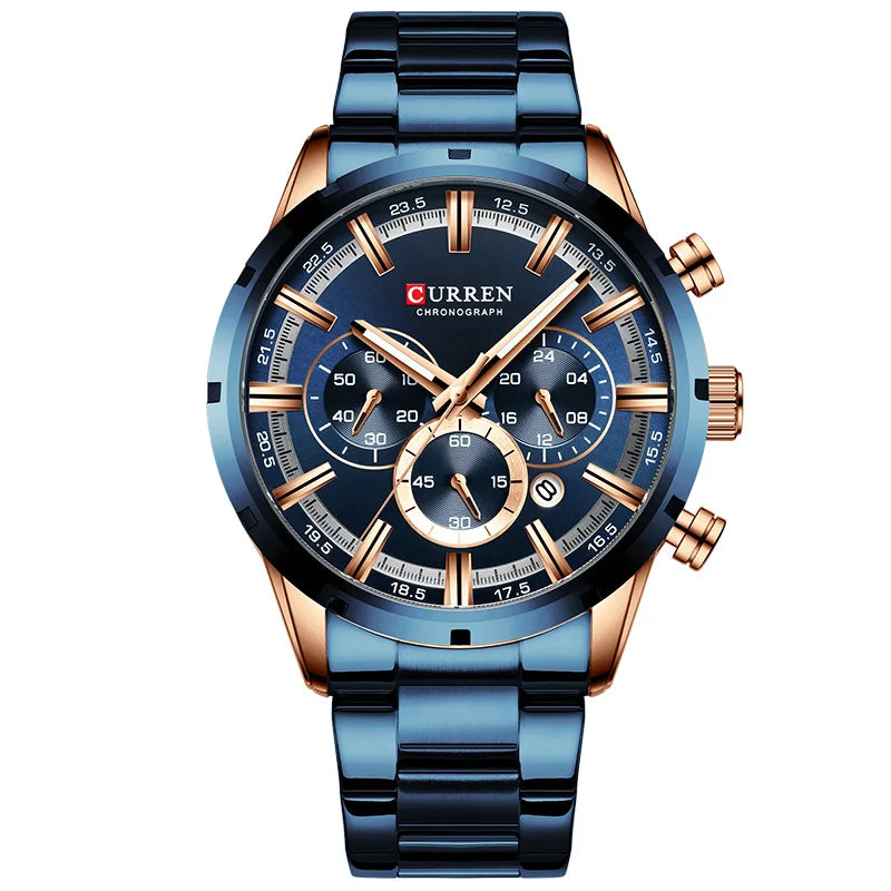 Luxury Men's Watch. Full Steel Waterproof Chronograph Wristwatch