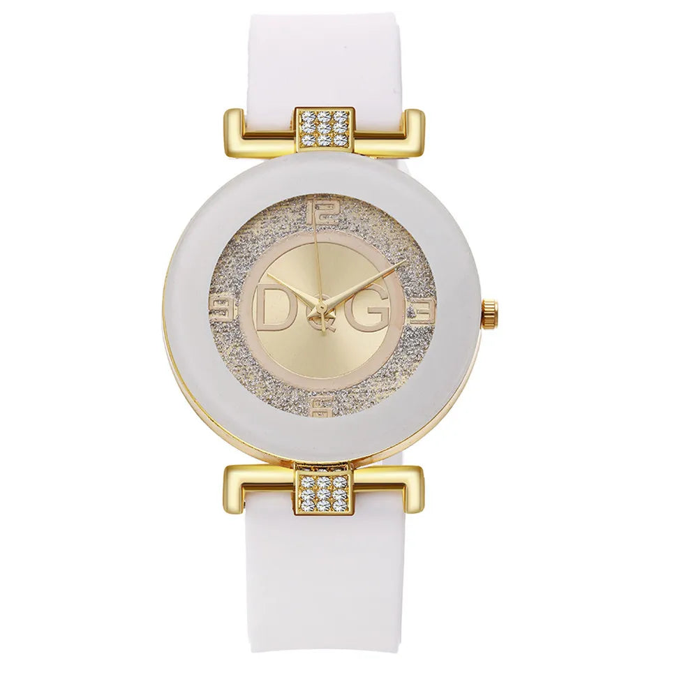 Black White Quartz Watch. Women Minimalist Design Silicone Strap