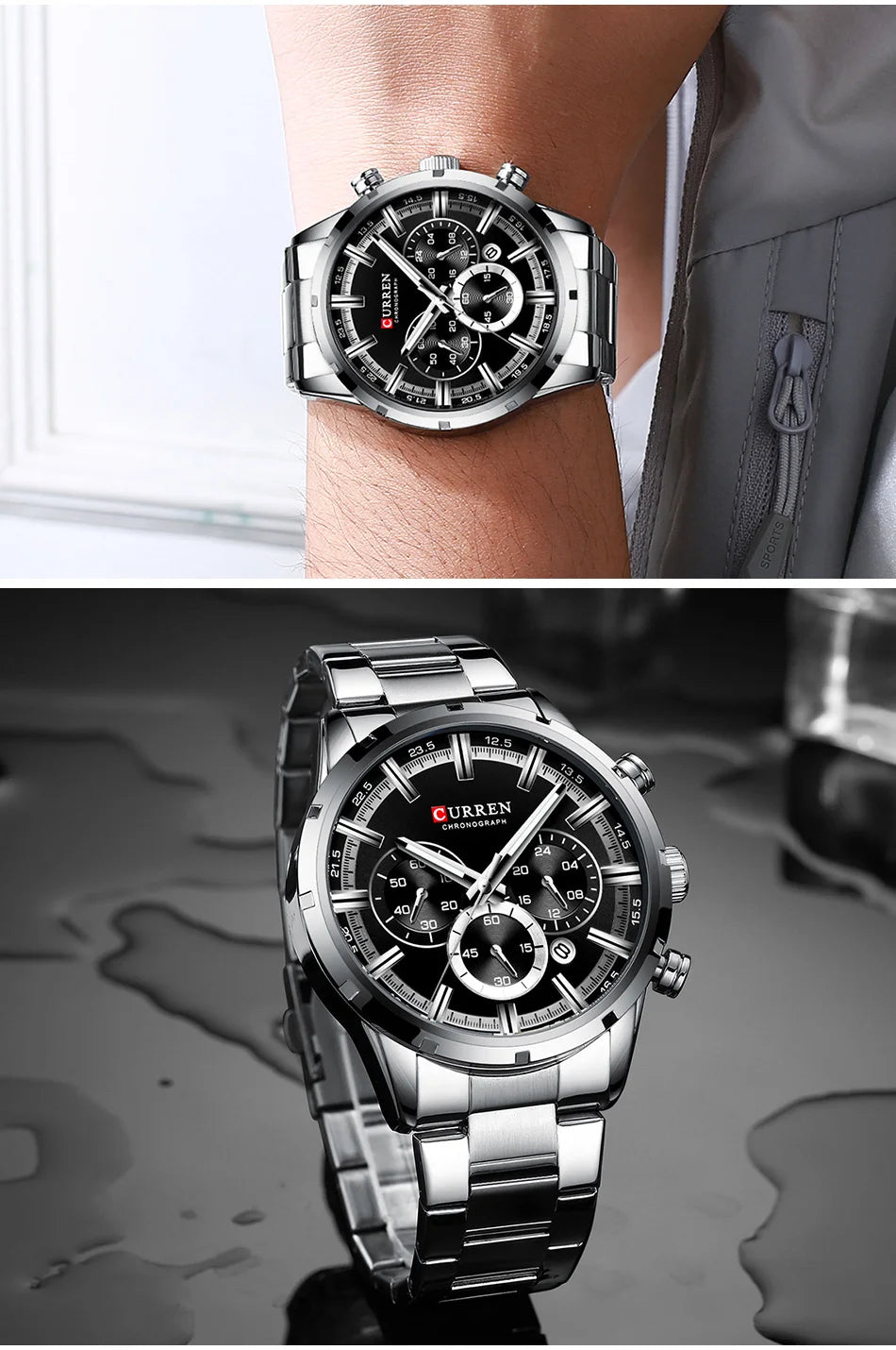 Luxury Men's Watch. Full Steel Waterproof Chronograph Wristwatch
