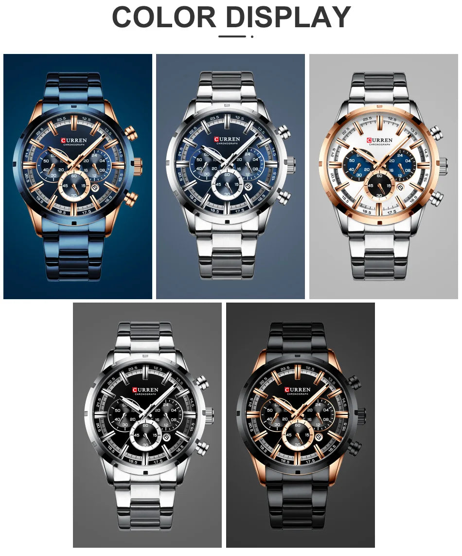 Luxury Men's Watch. Full Steel Waterproof Chronograph Wristwatch