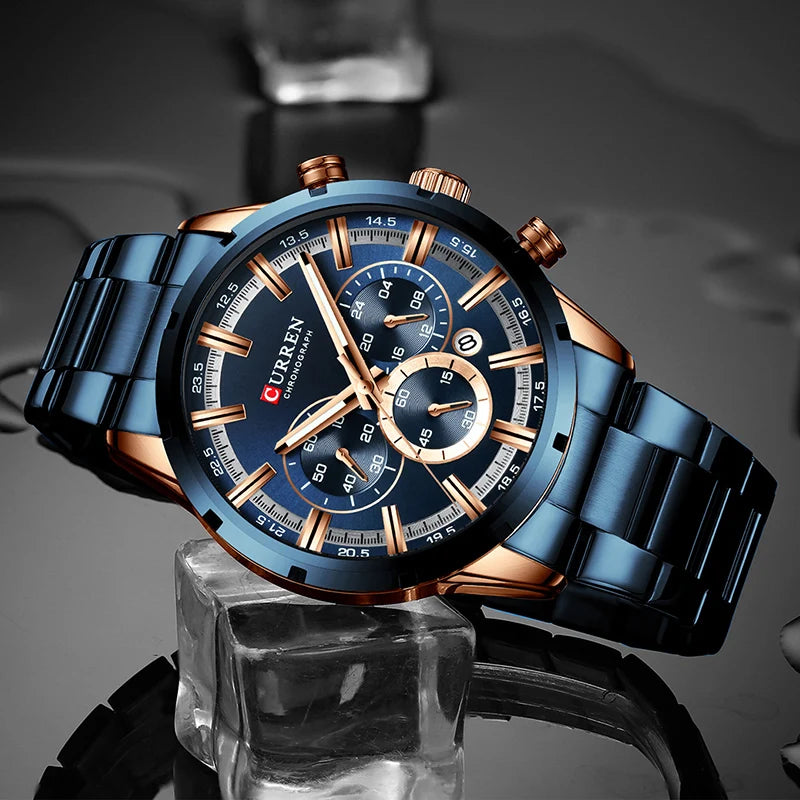 Luxury Men's Watch. Full Steel Waterproof Chronograph Wristwatch