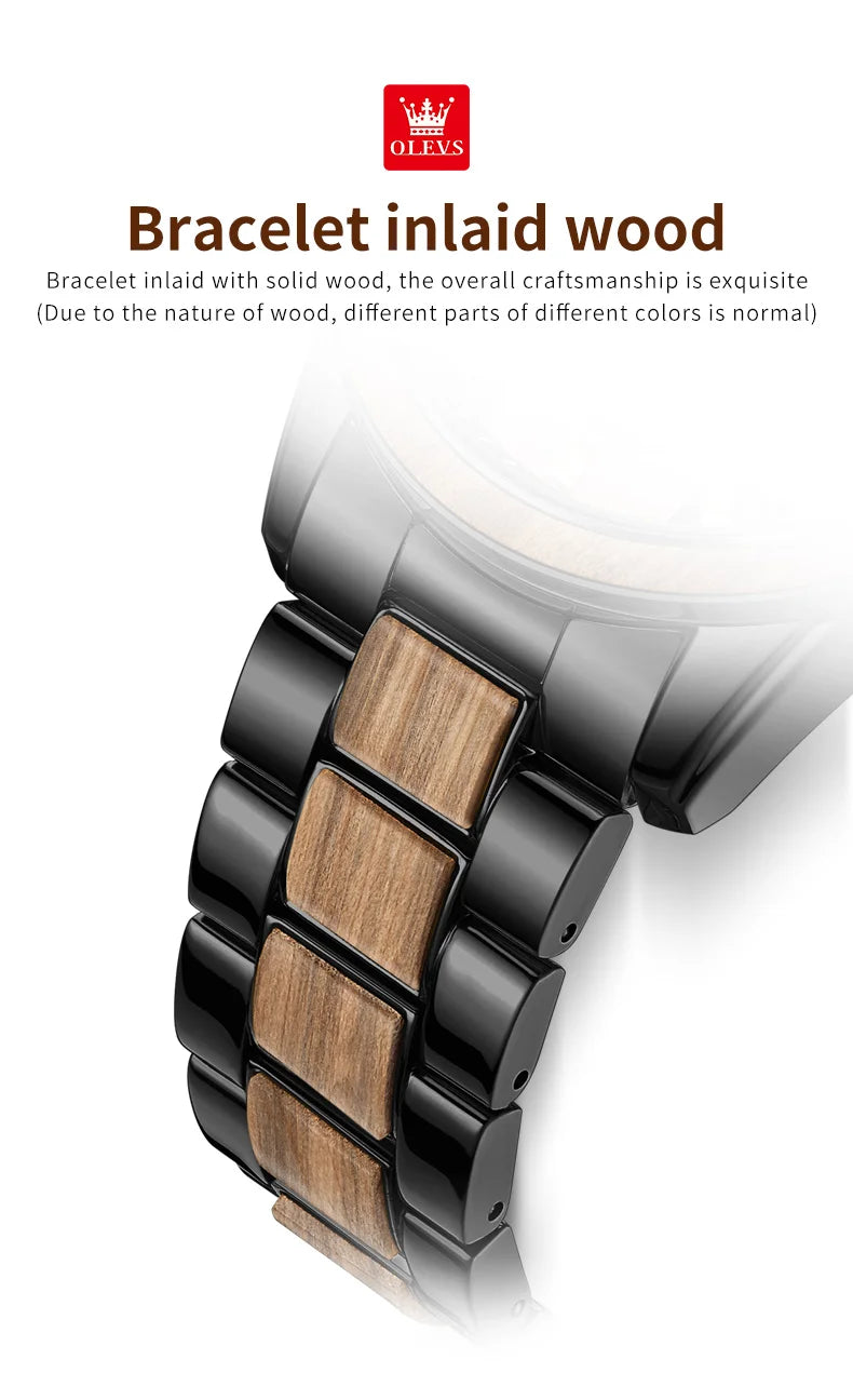 Men's Wooden Watch Luxury Night Light Chronograph