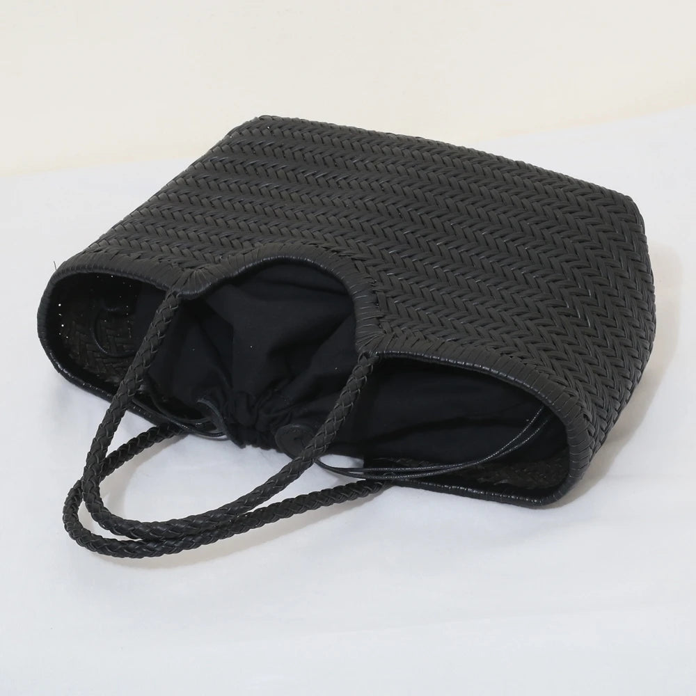 Genuine Leather Shoulder Bag Weaving Casual Shopping Bag