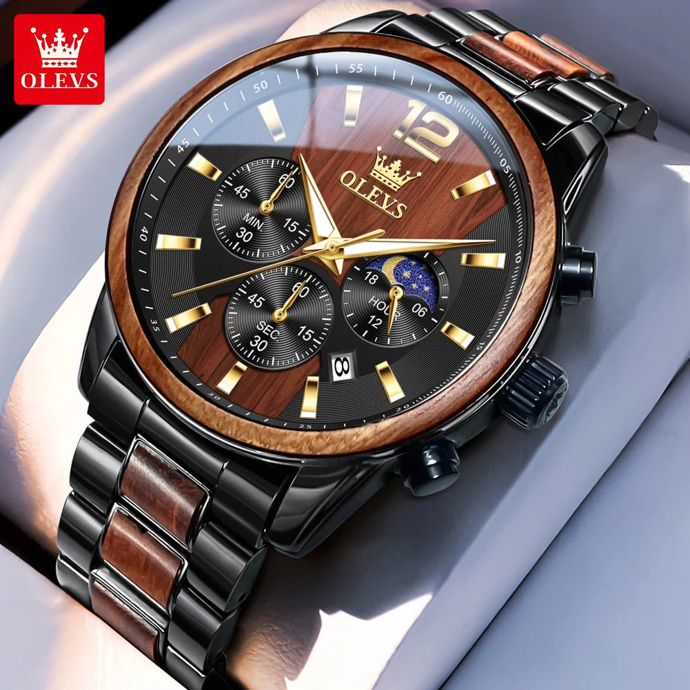 Men's Wooden Watch Luxury Night Light Chronograph
