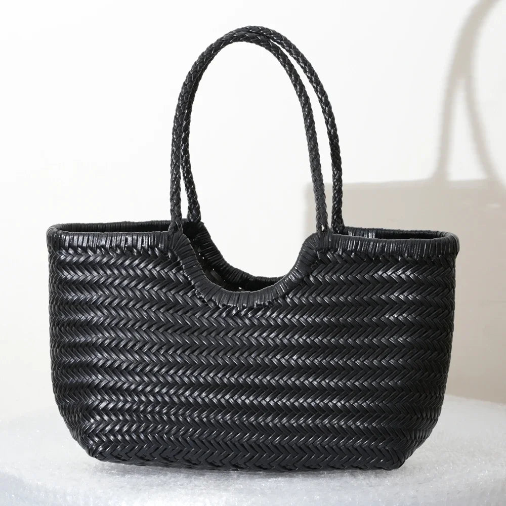 Genuine Leather Shoulder Bag Weaving Casual Shopping Bag