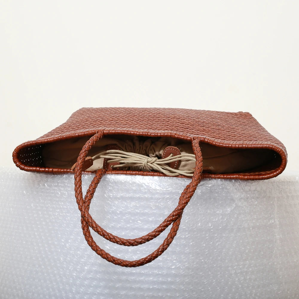 Genuine Leather Shoulder Bag Weaving Casual Shopping Bag