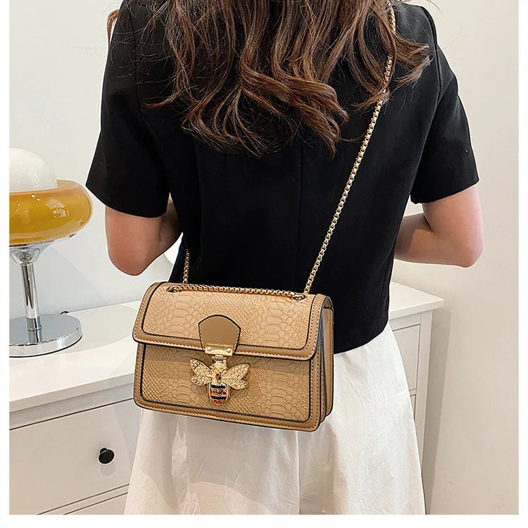 Luxury Crooobody Handbag. Bee Lock Tote Casual Flap . Crocodile Print  Handbag