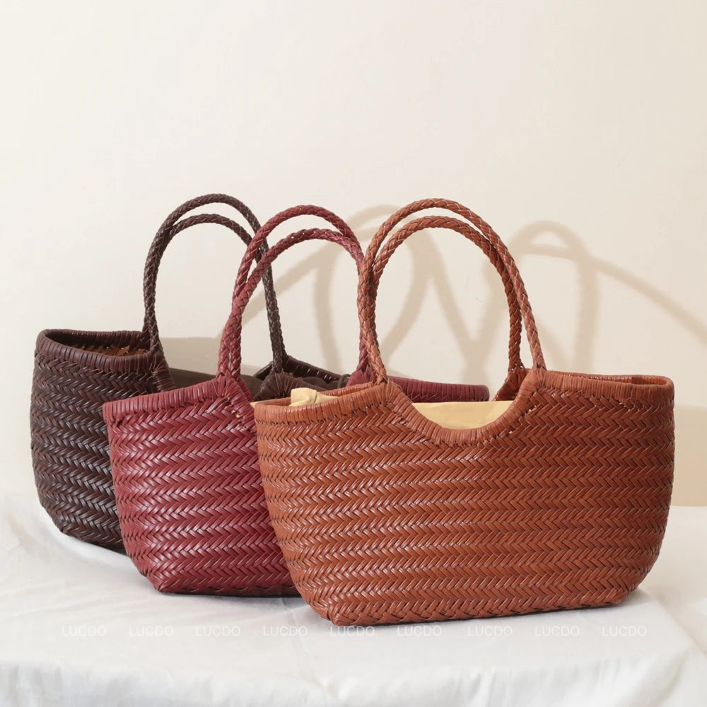 Genuine Leather Shoulder Bag Weaving Casual Shopping Bag