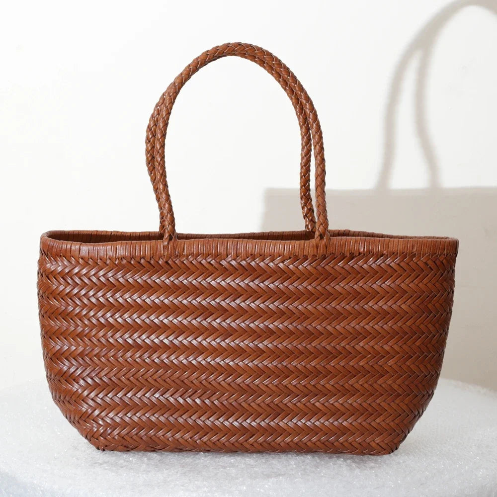 Genuine Leather Shoulder Bag Weaving Casual Shopping Bag
