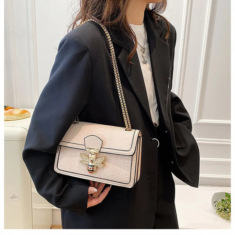 Luxury Crooobody Handbag. Bee Lock Tote Casual Flap . Crocodile Print  Handbag