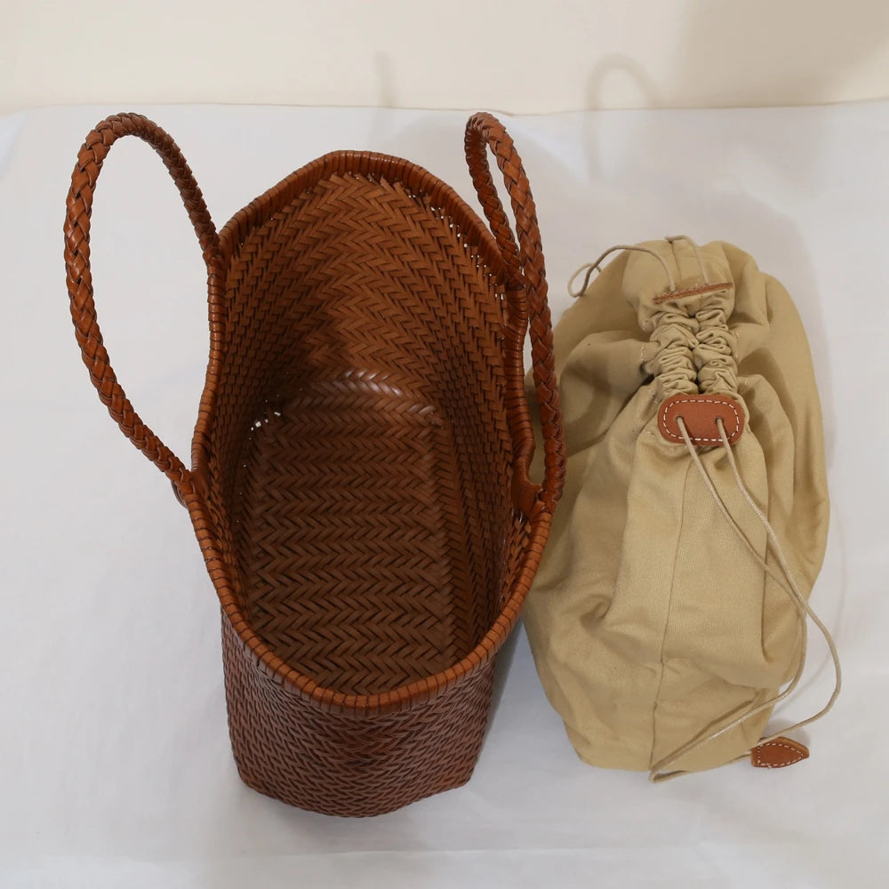 Genuine Leather Shoulder Bag Weaving Casual Shopping Bag