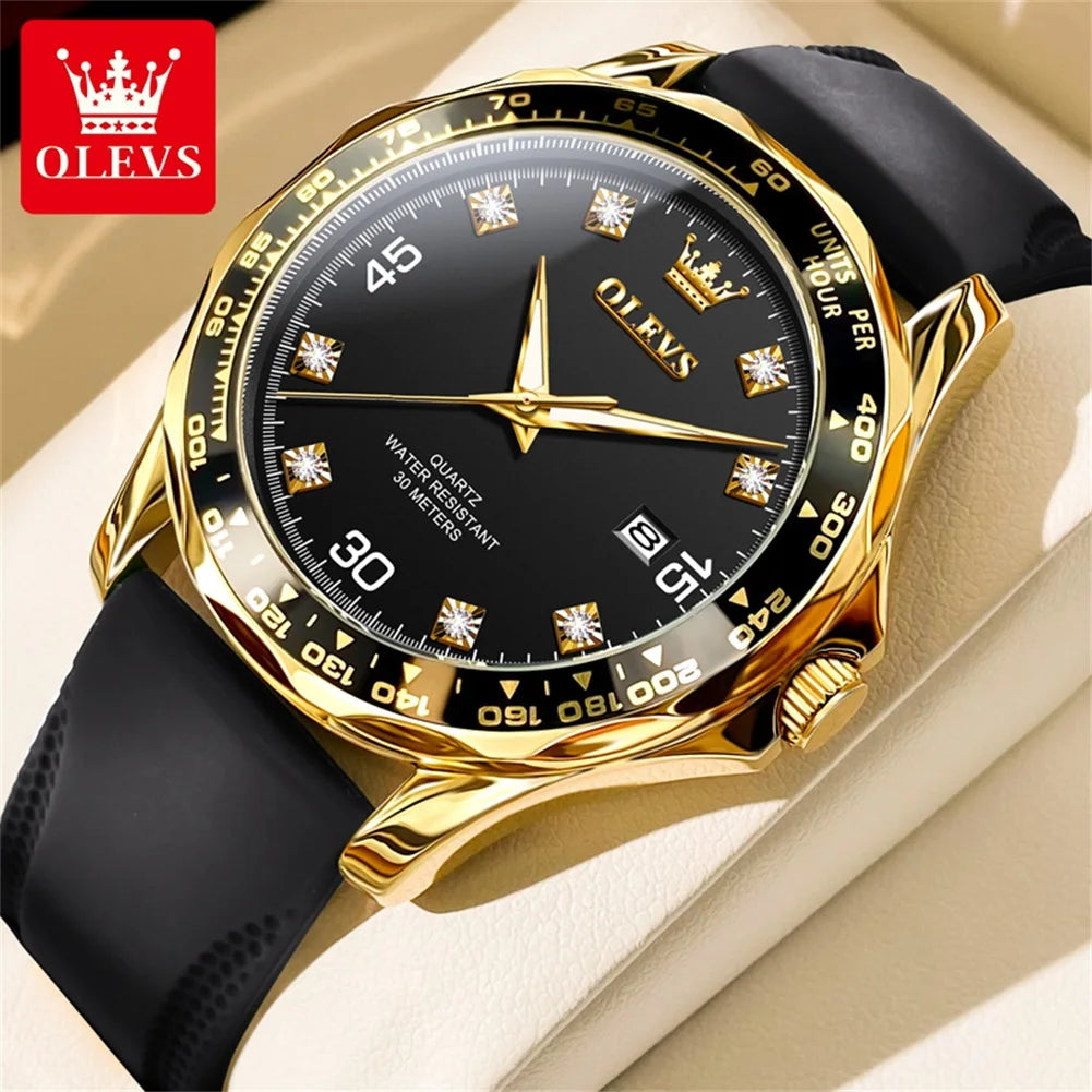 Golden Green Quartz Watch for Men.Waterproof Stainless steel  Watch
