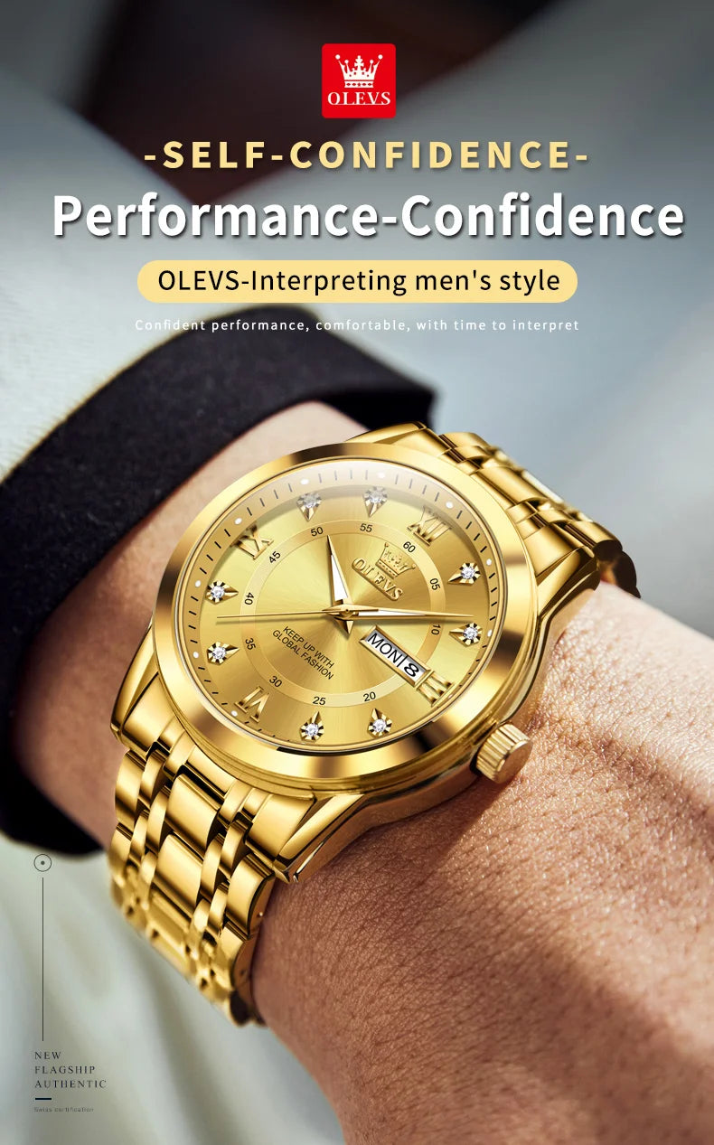 Watch for Men Luxury Diamonds Gold Watch Waterproof