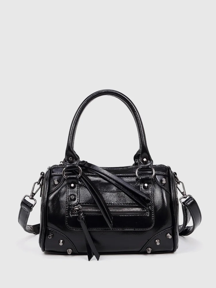 2025 Trendy Women Shoulder Bags . Leather Rivet Tassels Design