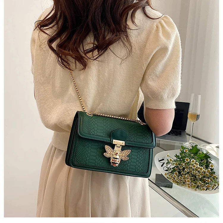 Luxury Crooobody Handbag. Bee Lock Tote Casual Flap . Crocodile Print  Handbag