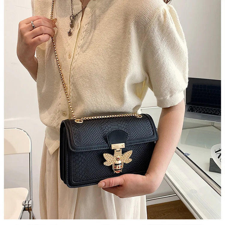 Luxury Crooobody Handbag. Bee Lock Tote Casual Flap . Crocodile Print  Handbag