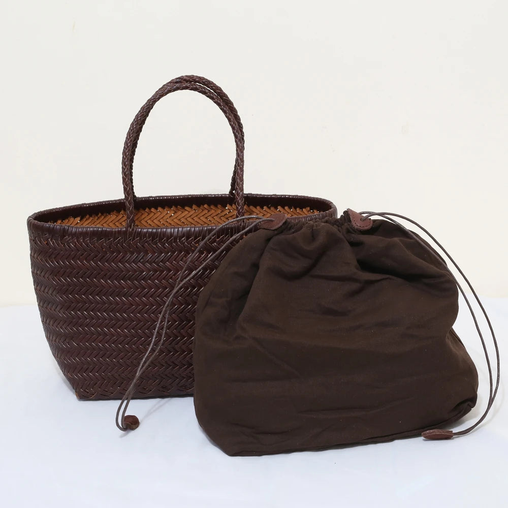 Genuine Leather Shoulder Bag Weaving Casual Shopping Bag