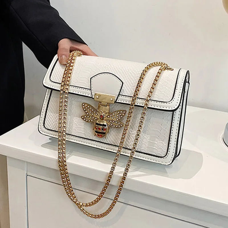 Luxury Crooobody Handbag. Bee Lock Tote Casual Flap . Crocodile Print  Handbag