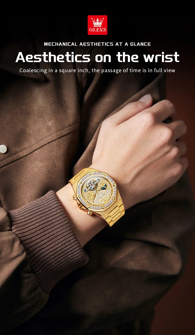 Gold Steel Men's Watch Top Brand Automatic Mechanical Luxury Waterproof