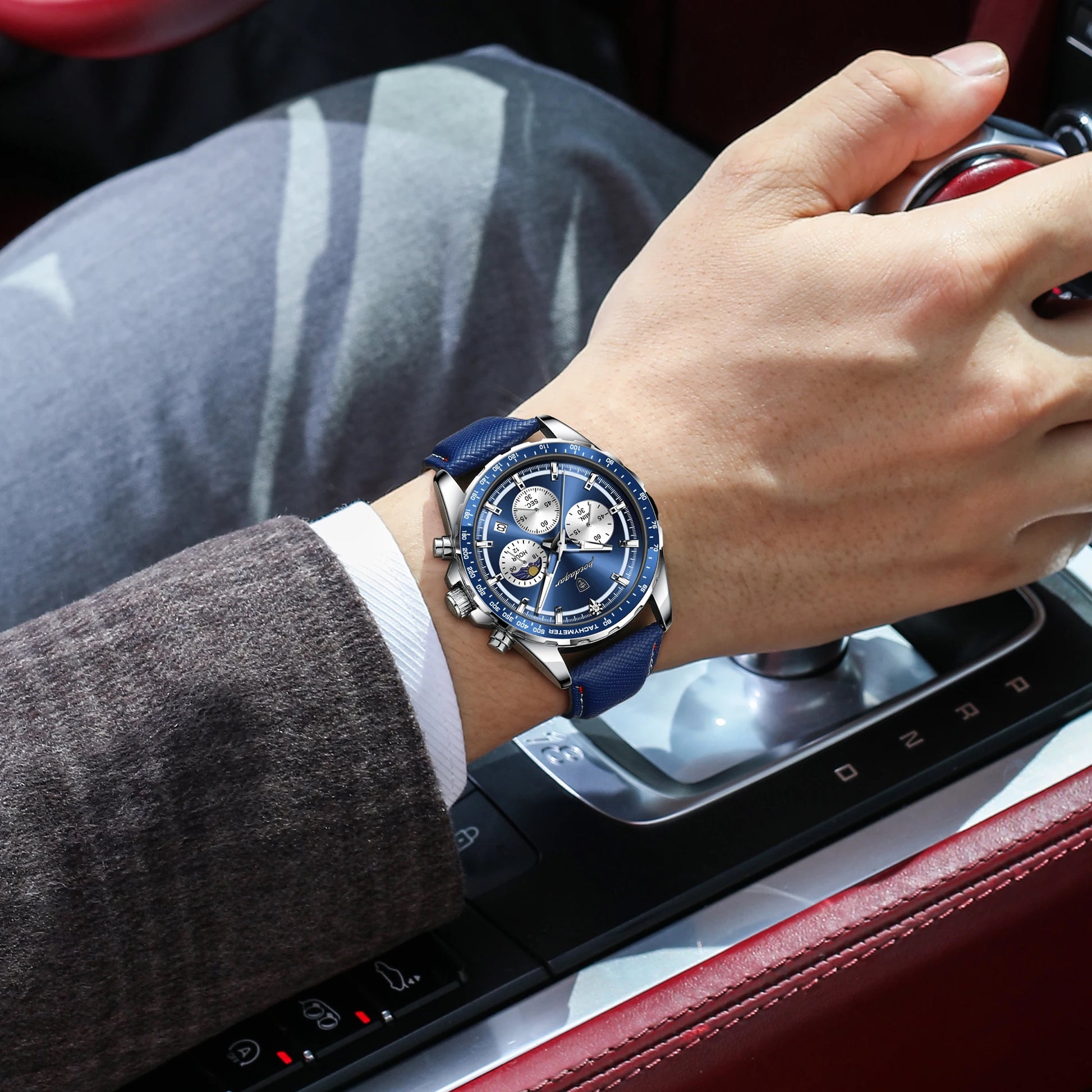 Luminous Waterproof Chronograph.Men's Leather Wristwatch