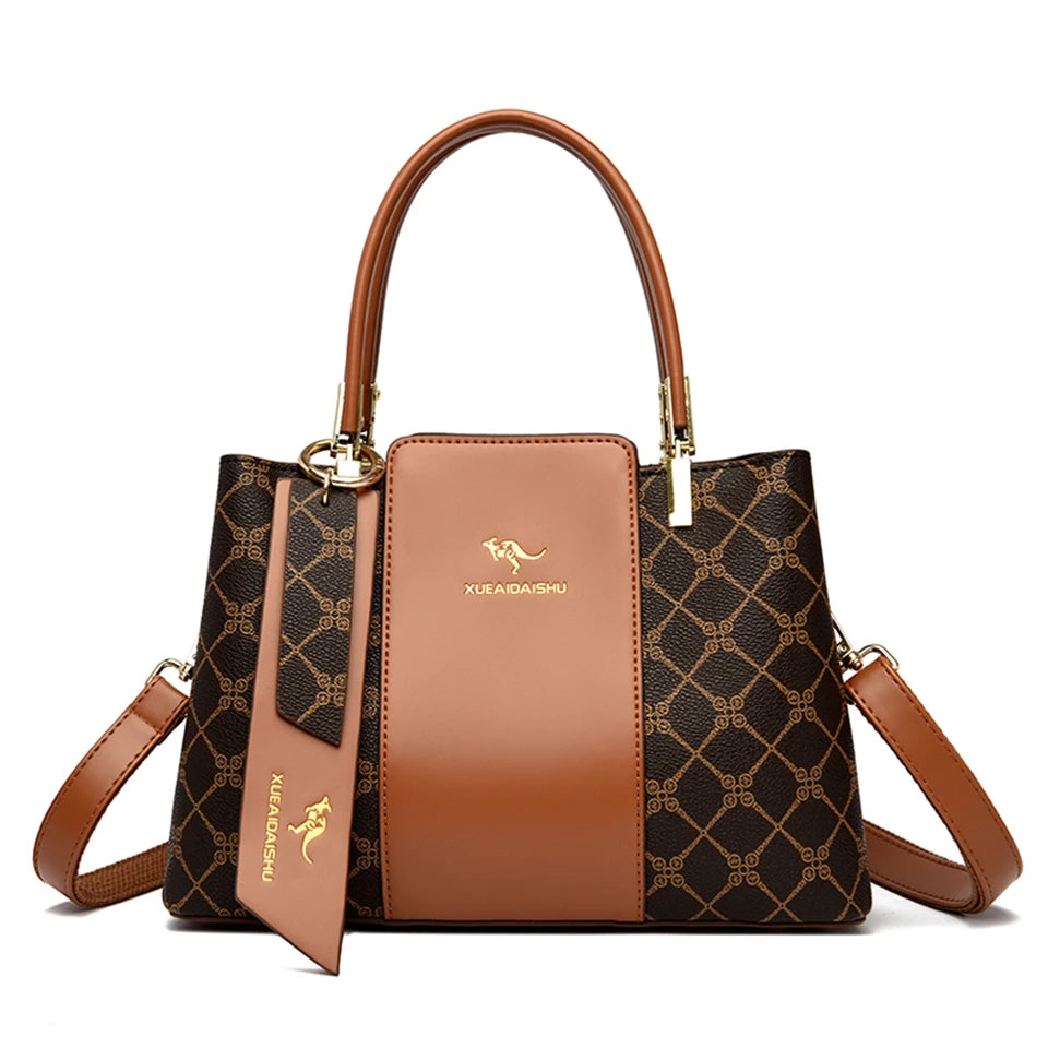 Luxury Handbag Fashion Print Large Capacity Soft Leather