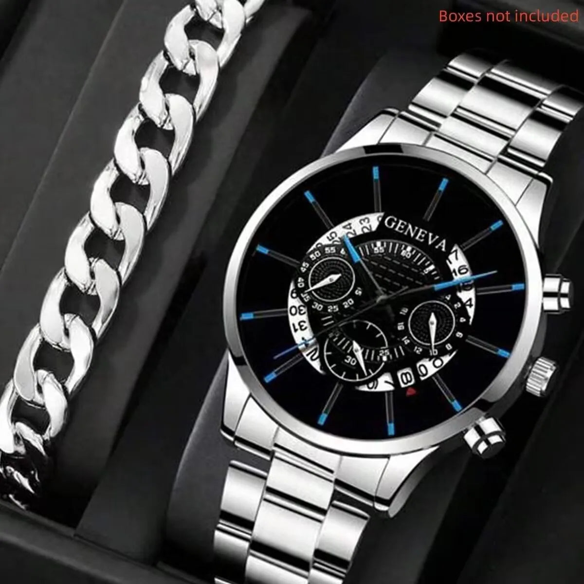 2pcs Luxury Men's Watch Stainless Steel