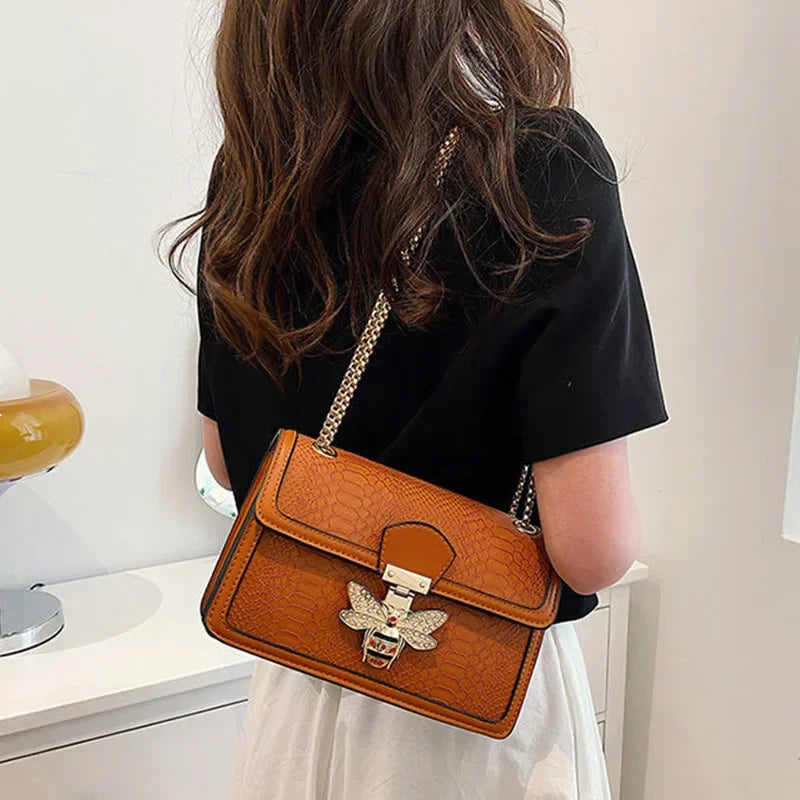 Luxury Crooobody Handbag. Bee Lock Tote Casual Flap . Crocodile Print  Handbag