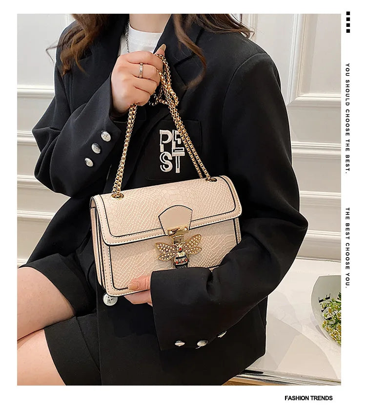 Luxury Crooobody Handbag. Bee Lock Tote Casual Flap . Crocodile Print  Handbag