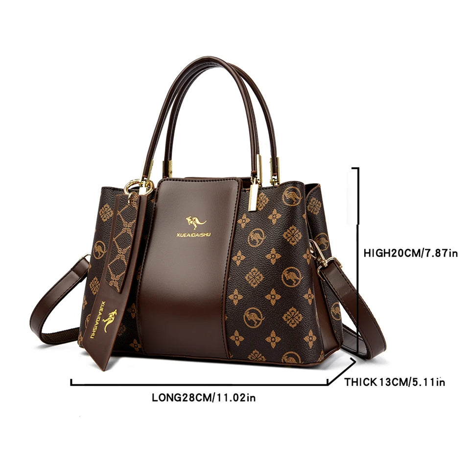 Luxury Handbag Fashion Print Large Capacity Soft Leather