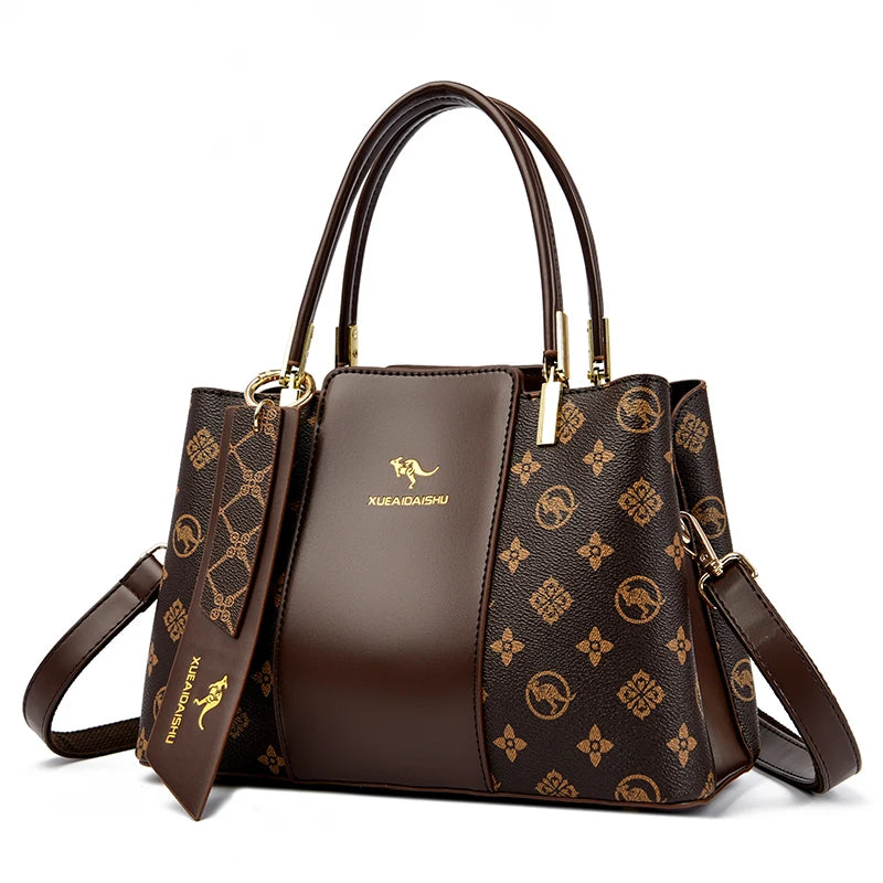 Luxury Handbag Fashion Print Large Capacity Soft Leather