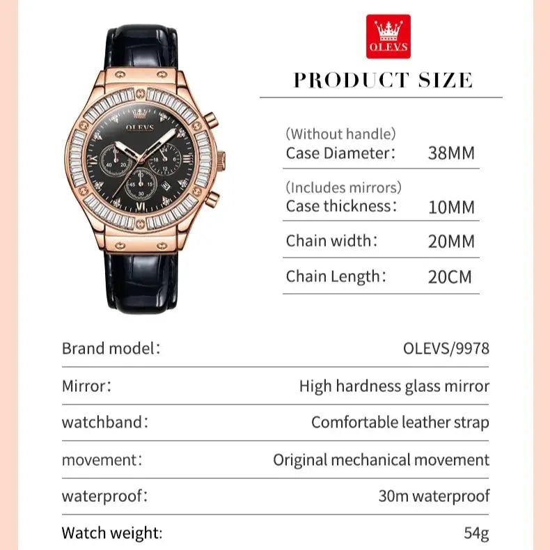 Analog Quartz Watch for Women Leather Strap Waterproof Luxury Elegant