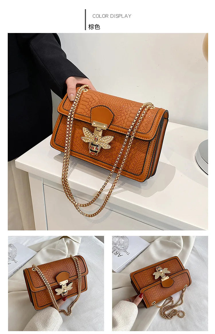 Luxury Crooobody Handbag. Bee Lock Tote Casual Flap . Crocodile Print  Handbag