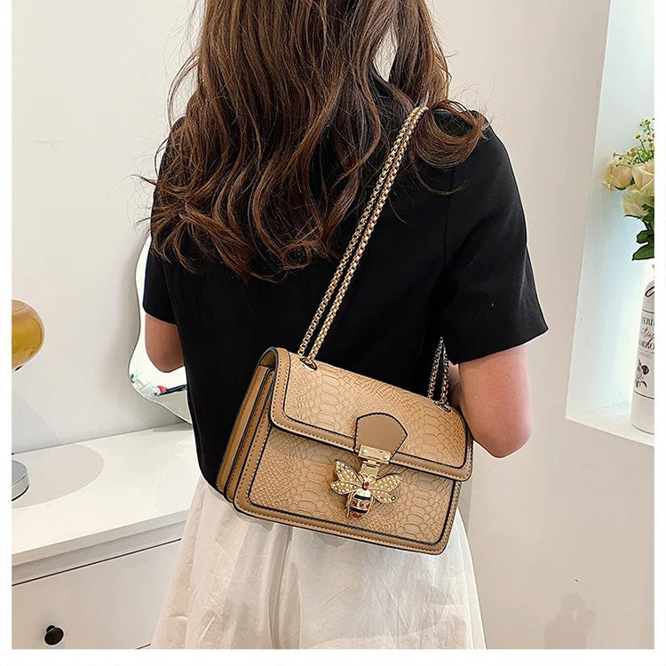 Luxury Crooobody Handbag. Bee Lock Tote Casual Flap . Crocodile Print  Handbag