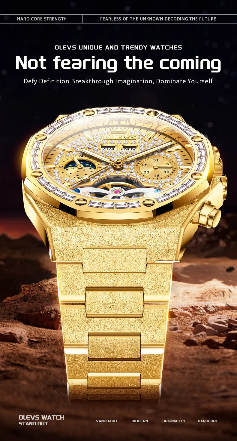 Gold Steel Men's Watch Top Brand Automatic Mechanical Luxury Waterproof