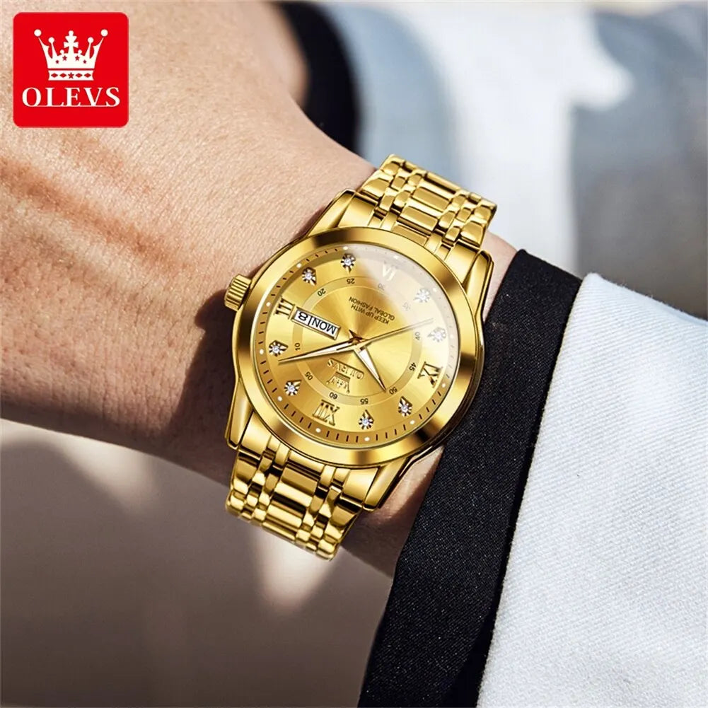Watch for Men Luxury Diamonds Gold Watch Waterproof