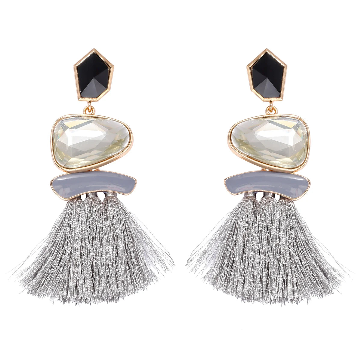 Colorblock Stone & Tassel Earrings