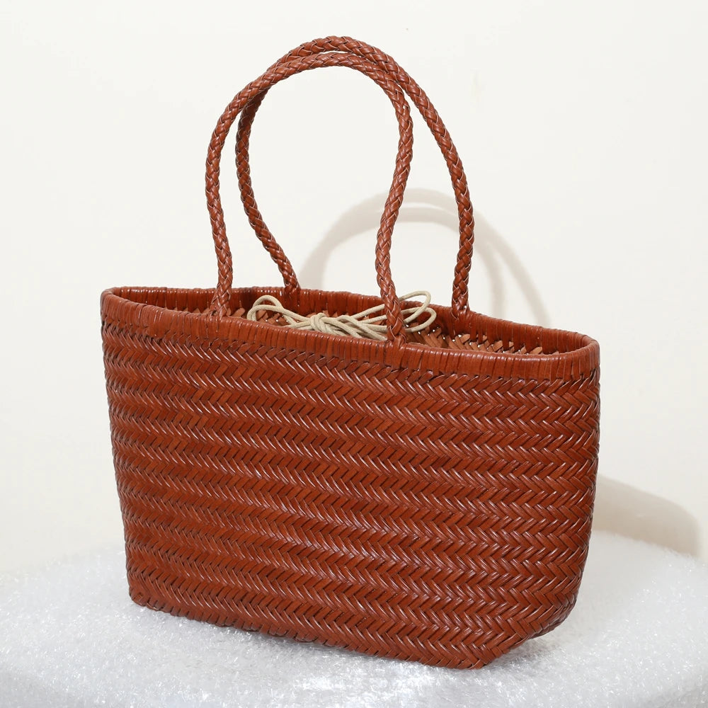 Genuine Leather Shoulder Bag Weaving Casual Shopping Bag