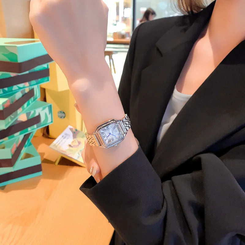 Women's Fashion Square Watch. Gold Alloy Strap Luxury Ladies Quartz Wristwatch