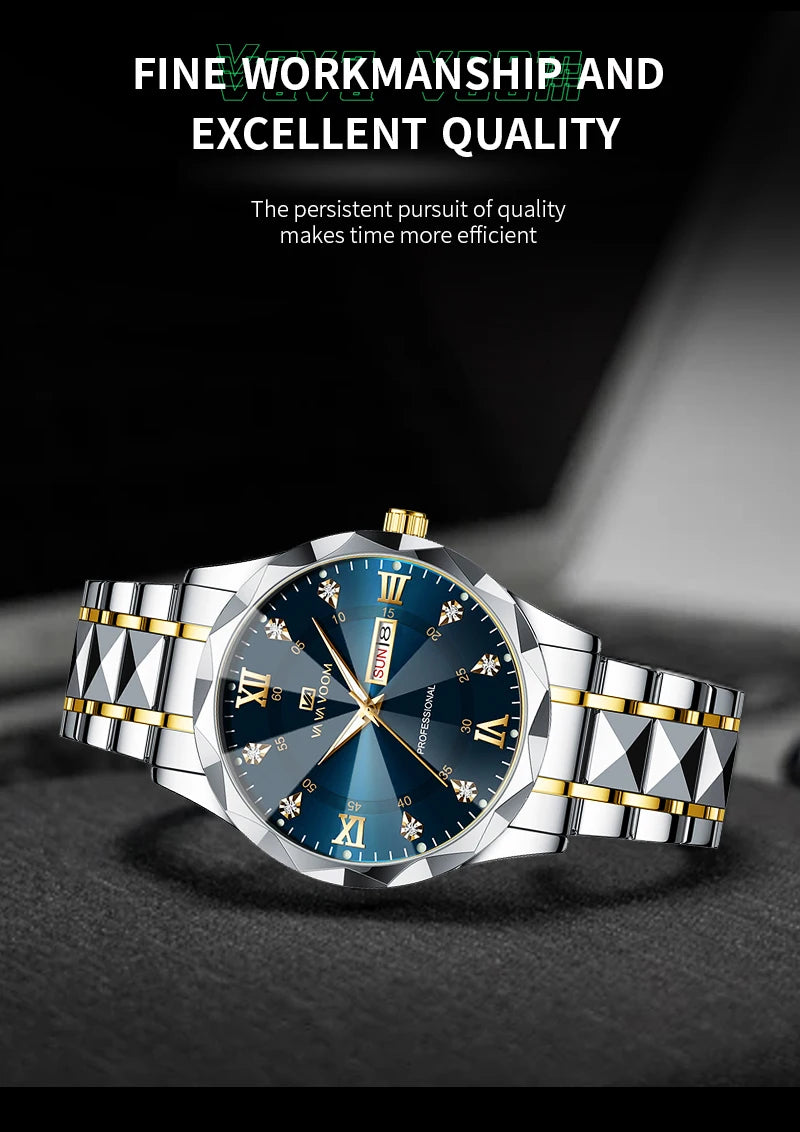 Men's  Watch Water Diamond Luxury Night Glow