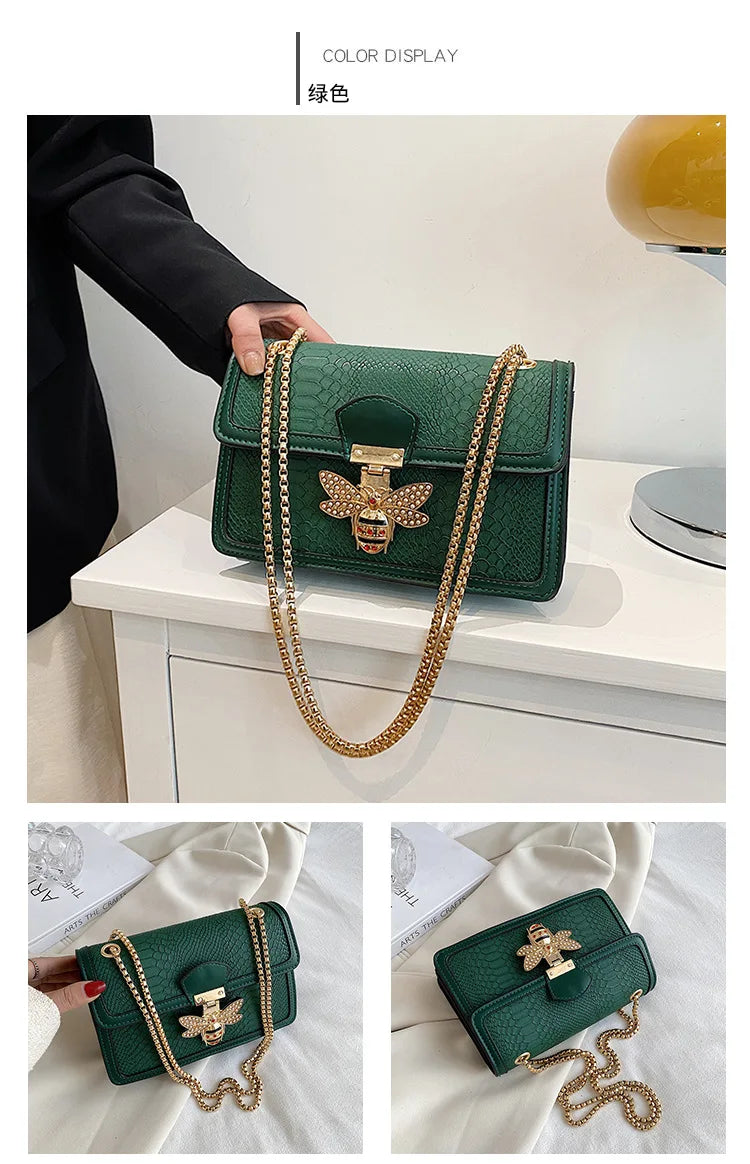 Luxury Crooobody Handbag. Bee Lock Tote Casual Flap . Crocodile Print  Handbag