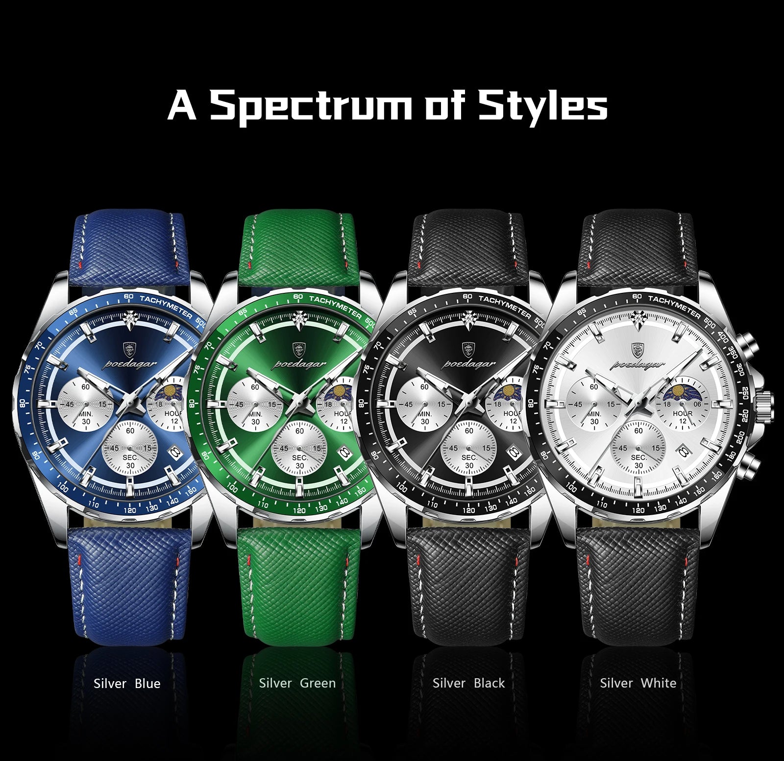 Luminous Waterproof Chronograph.Men's Leather Wristwatch