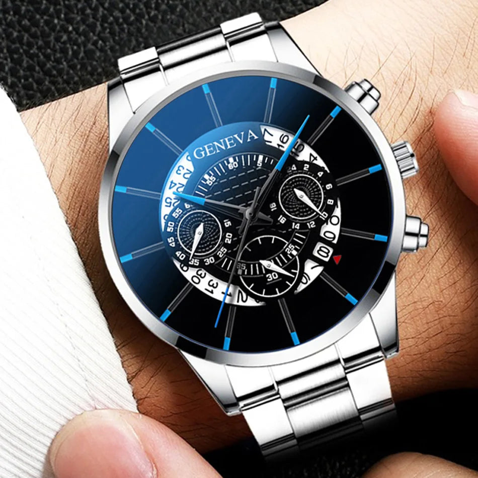 2pcs Luxury Men's Watch Stainless Steel